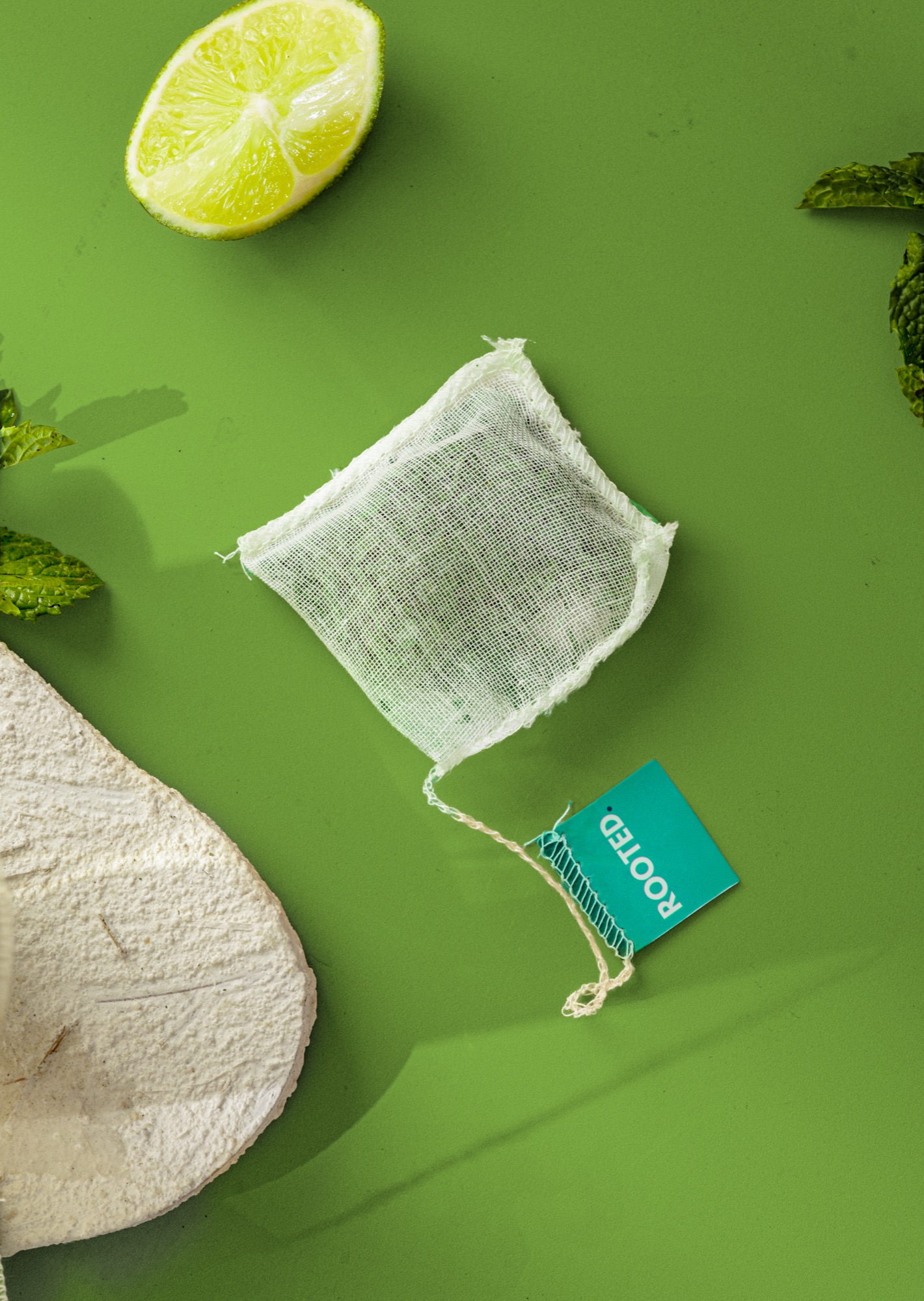 Product photography case study for the plastic-free tea brand Rooted Teas